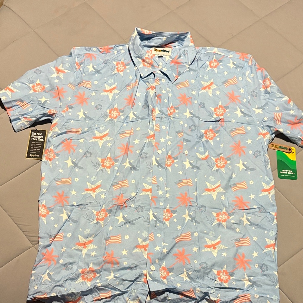 Tropical Print Blue Shirt